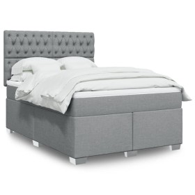 Cama box spring con colchón tela gris claro 140x190