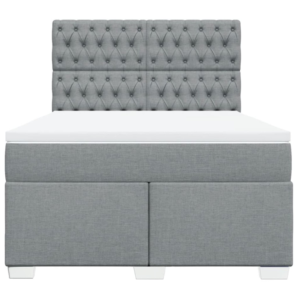 Cama box spring con colchón tela gris claro 140x190