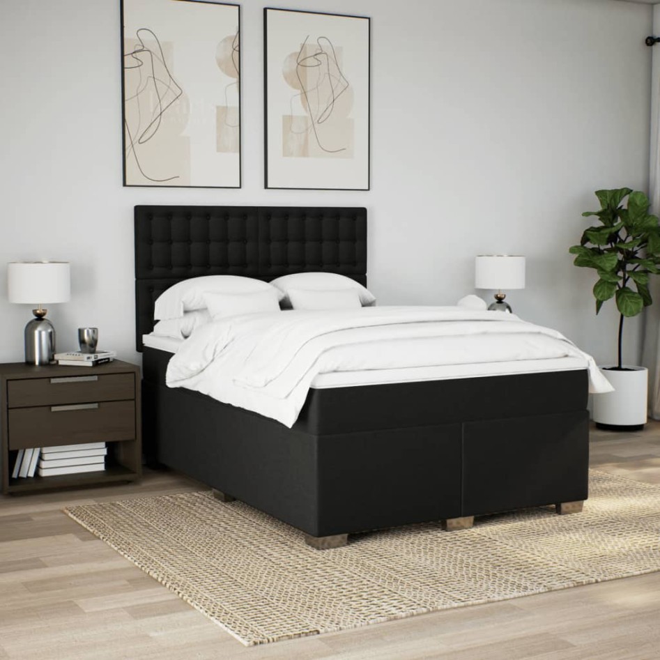 Cama box spring con colchón tela negro 140x190