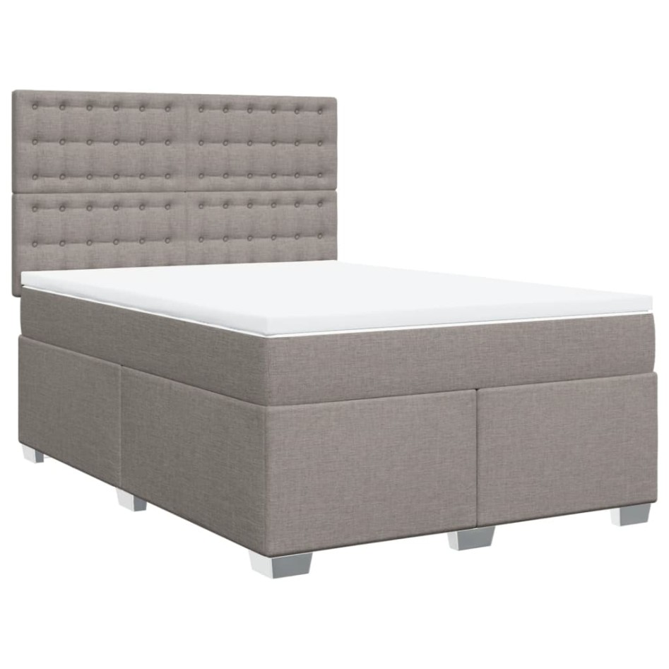 Cama box spring con colchón tela gris taupe 140x190