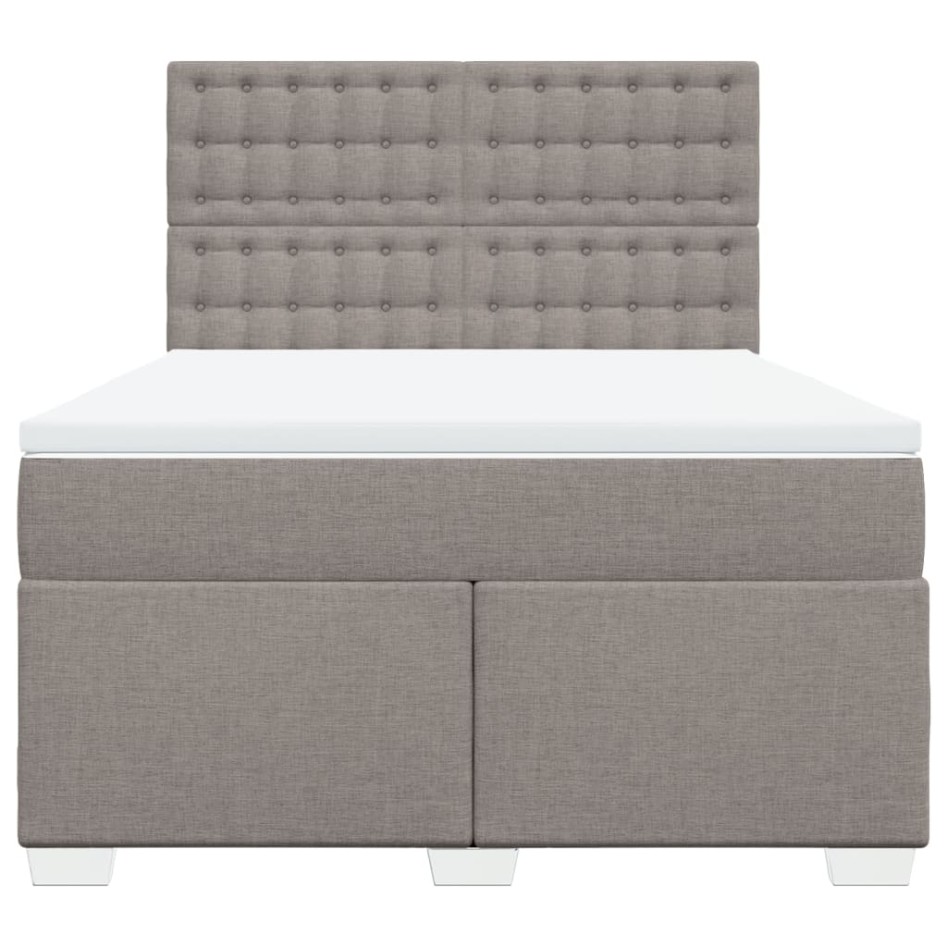 Cama box spring con colchón tela gris taupe 140x190