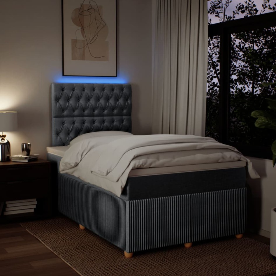 Cama box spring con colchón tela gris claro 120x200