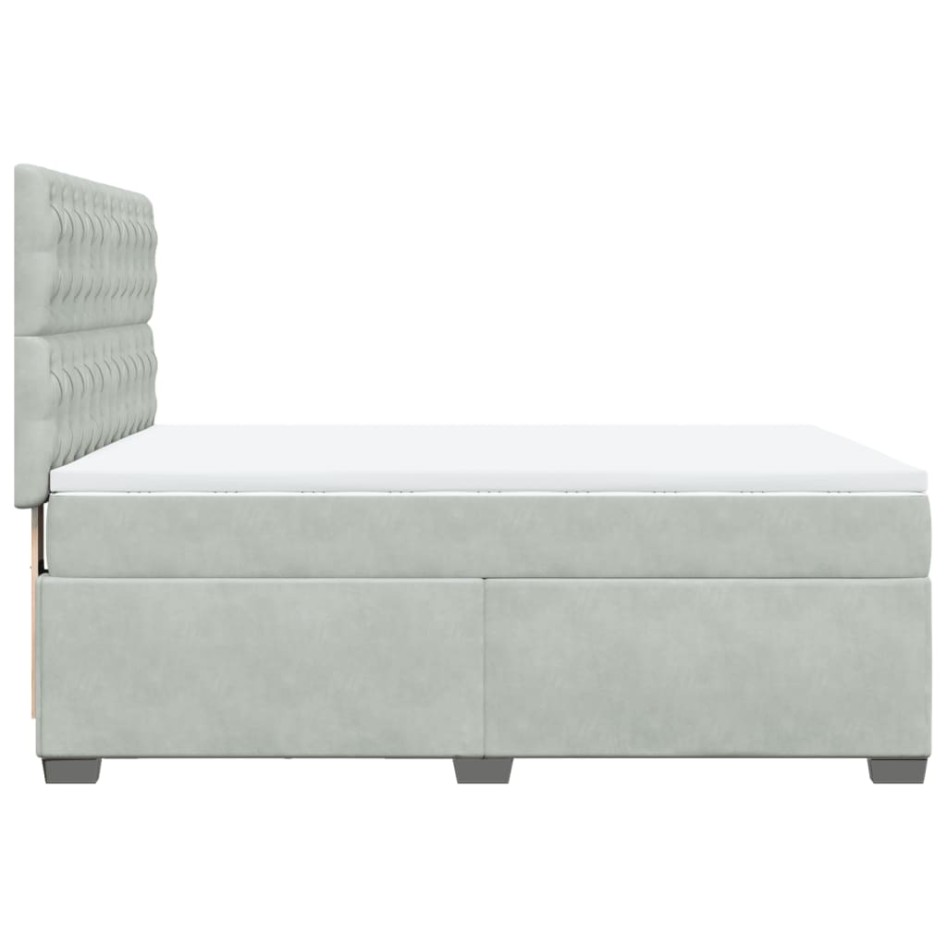 Cama box spring con colchón terciopelo gris claro 140x200