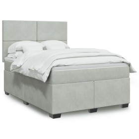 Cama box spring con colchón terciopelo gris claro 160x200