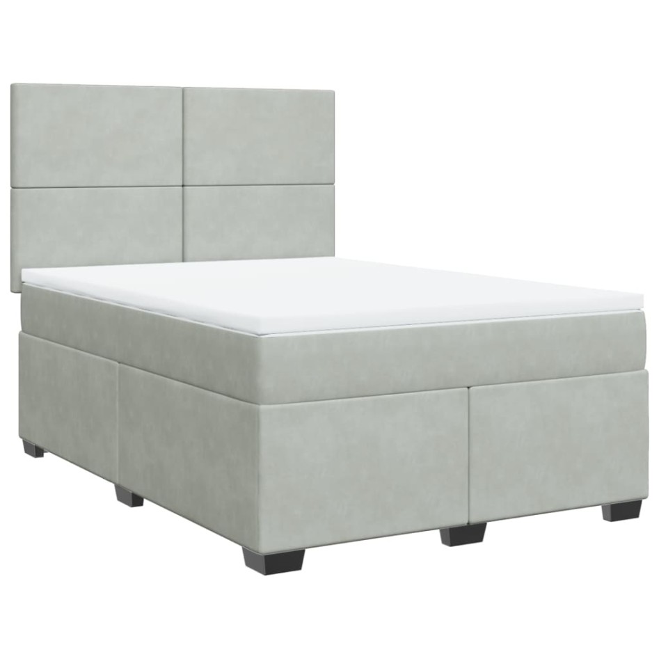 Cama box spring con colchón terciopelo gris claro 160x200