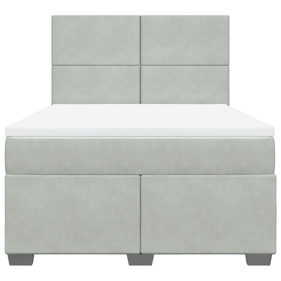 Cama box spring con colchón terciopelo gris claro 160x200