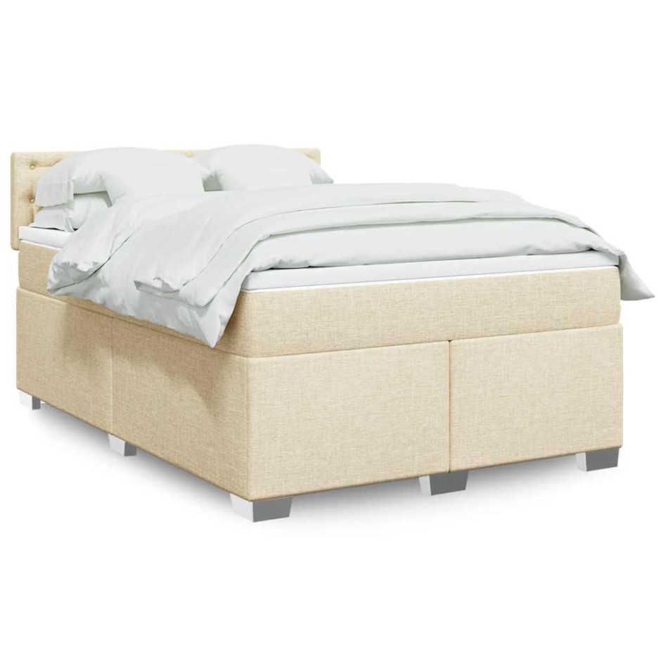 Cama box spring con colchón tela color crema 140x190