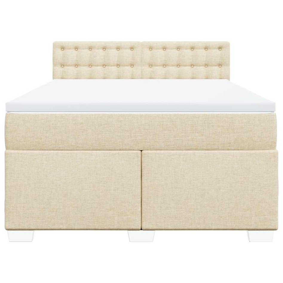 Cama box spring con colchón tela color crema 140x190
