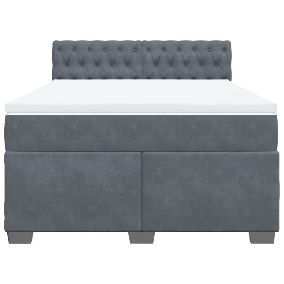 Cama box spring con colchón terciopelo gris oscuro 160x200