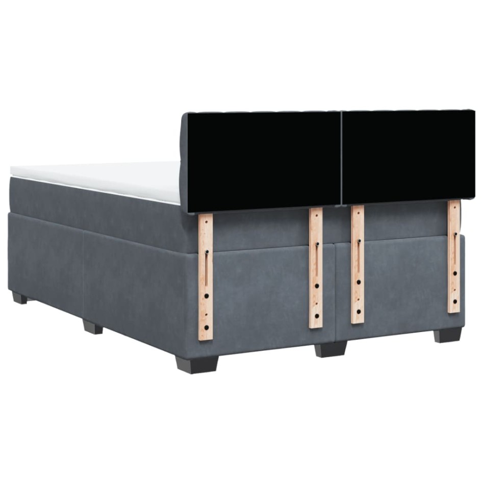 Cama box spring con colchón terciopelo gris oscuro 160x200