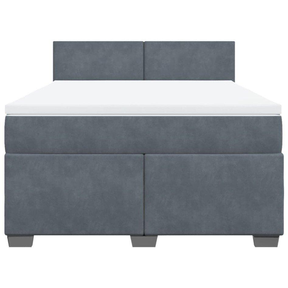 Cama box spring con colchón terciopelo gris oscuro 160x200