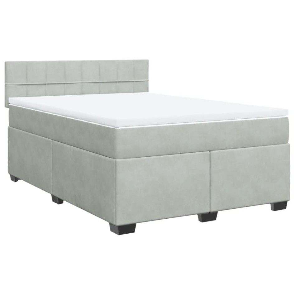 Cama box spring con colchón terciopelo gris claro 160x200