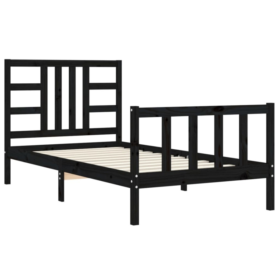 Estructura de cama con cabecero madera maciza negro 90x190