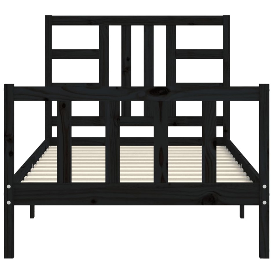 Estructura de cama con cabecero madera maciza negro 90x190