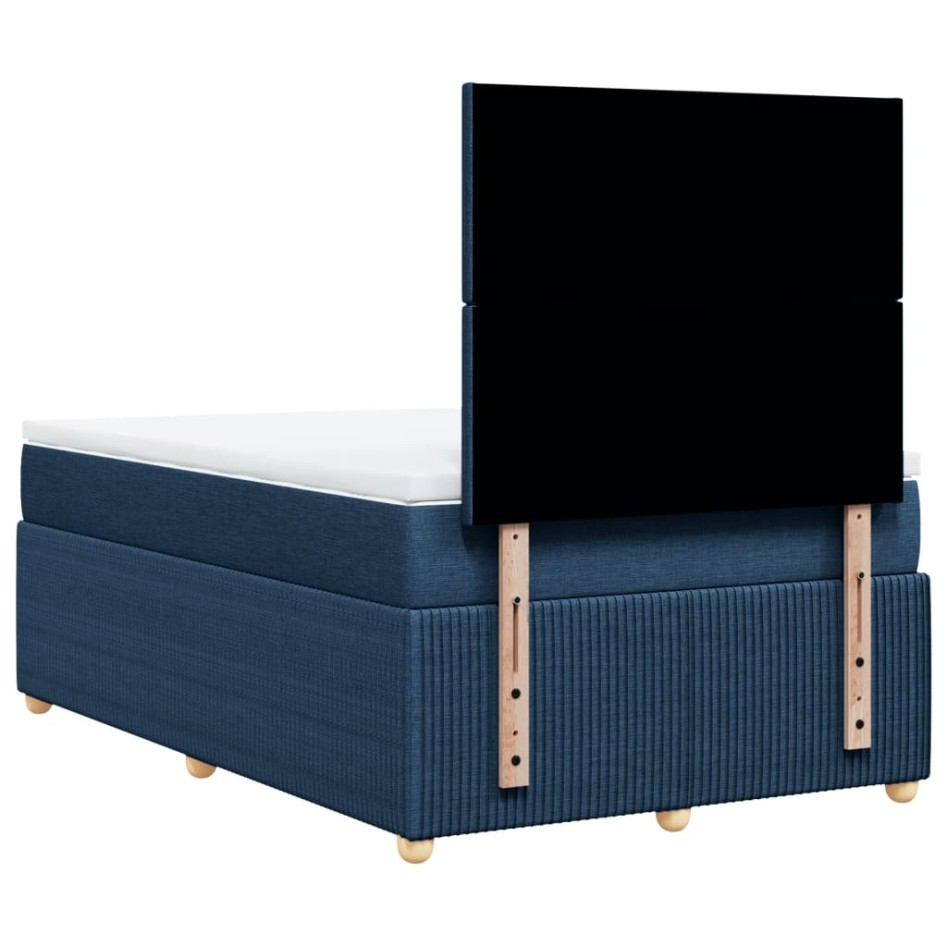 Cama box spring con colchón tela azul 120x200