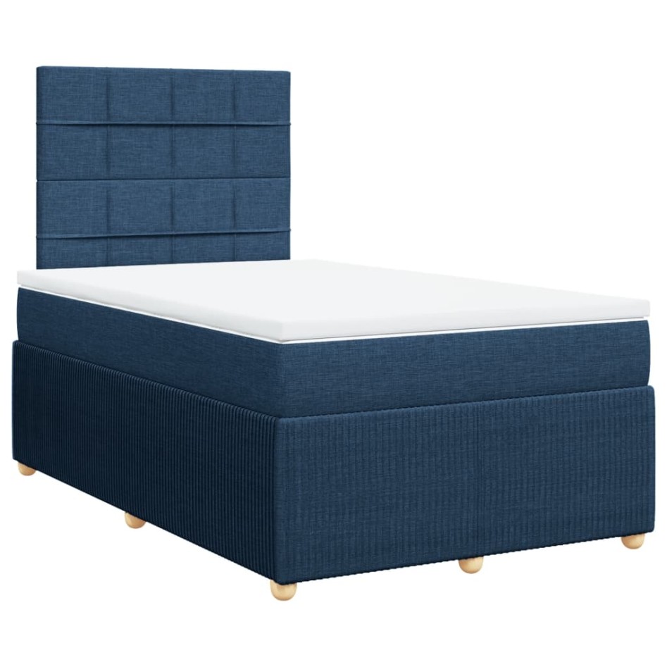 Cama box spring con colchón tela azul 120x200