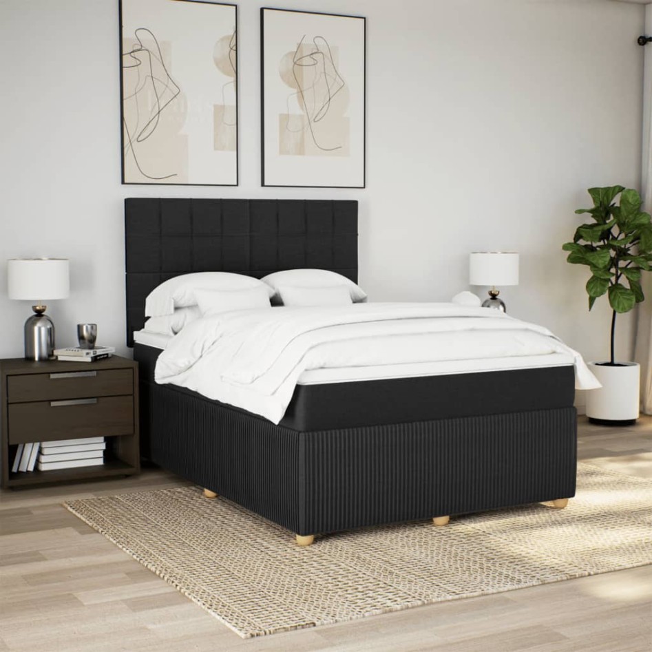 Cama box spring con colchón tela negro 140x200