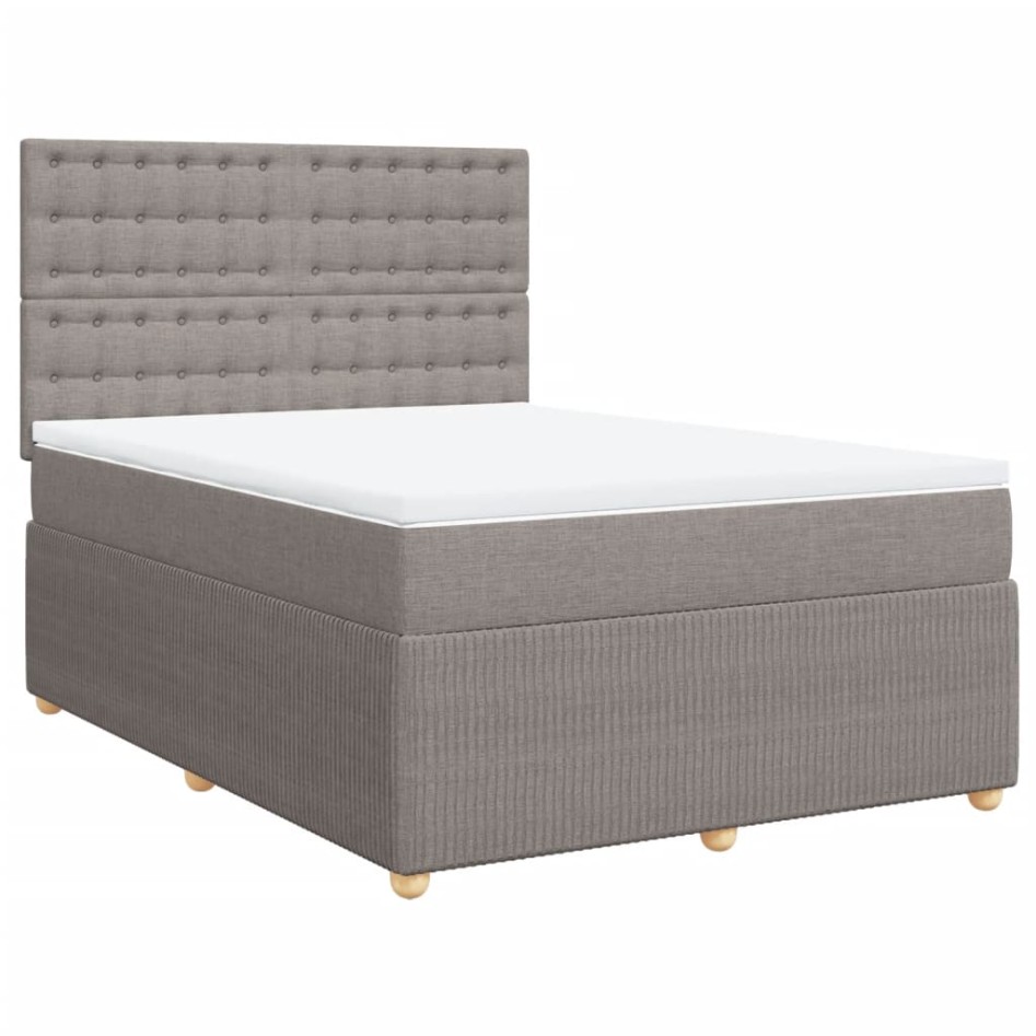 Cama box spring con colchón tela gris taupe 140x200