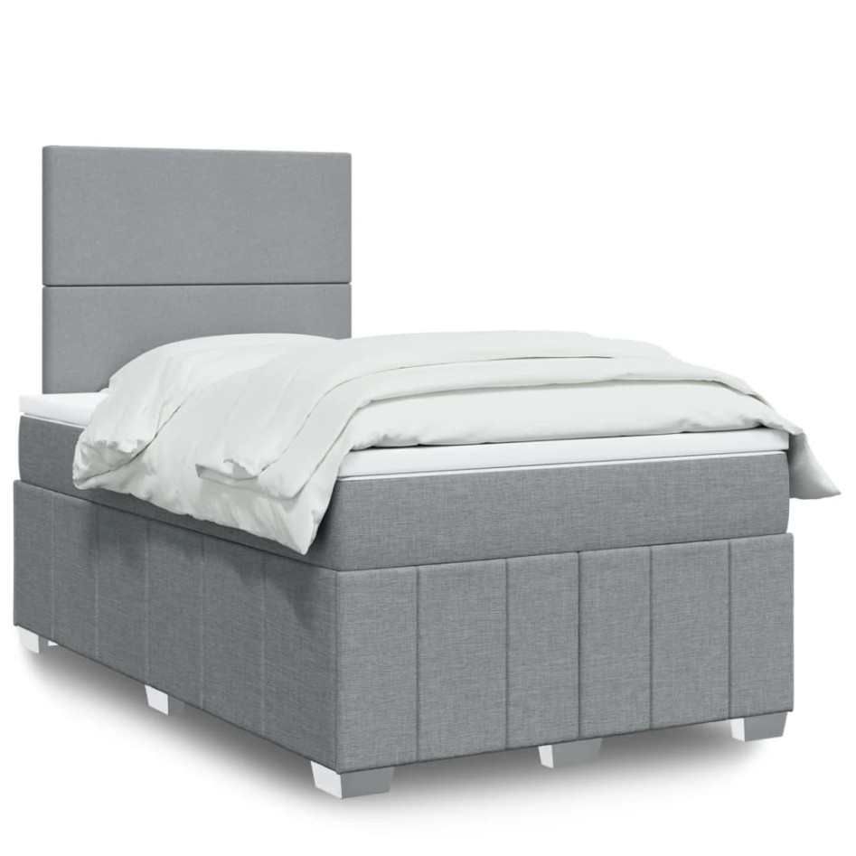 Cama box spring con colchón tela gris claro 120x200