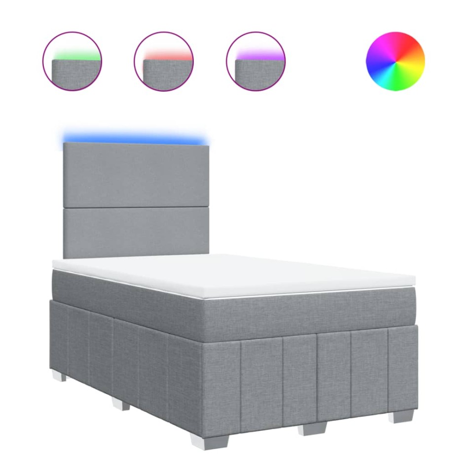 Cama box spring con colchón tela gris claro 120x200