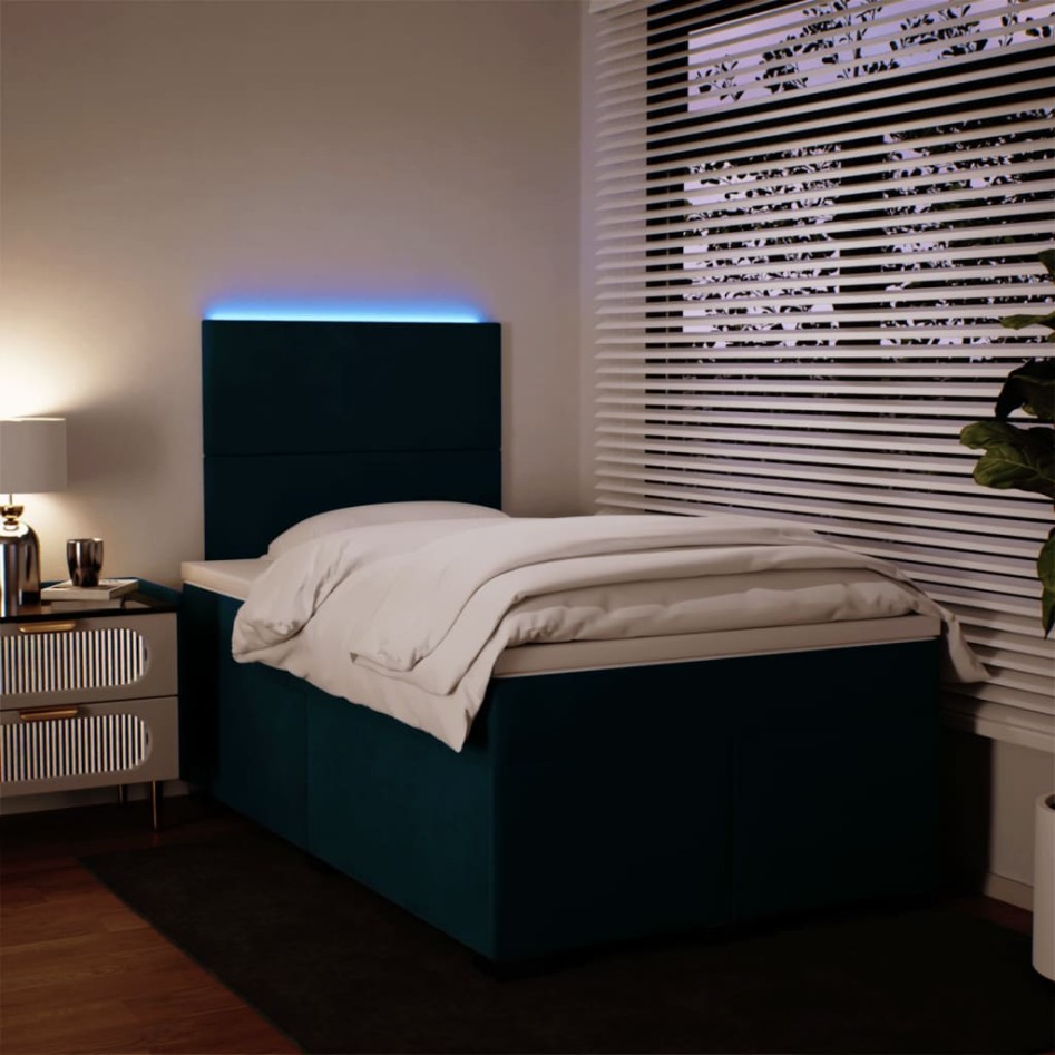 Cama box spring con colchón terciopelo azul 120x190