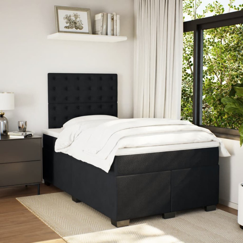 Cama box spring con colchón terciopelo negro 120x200
