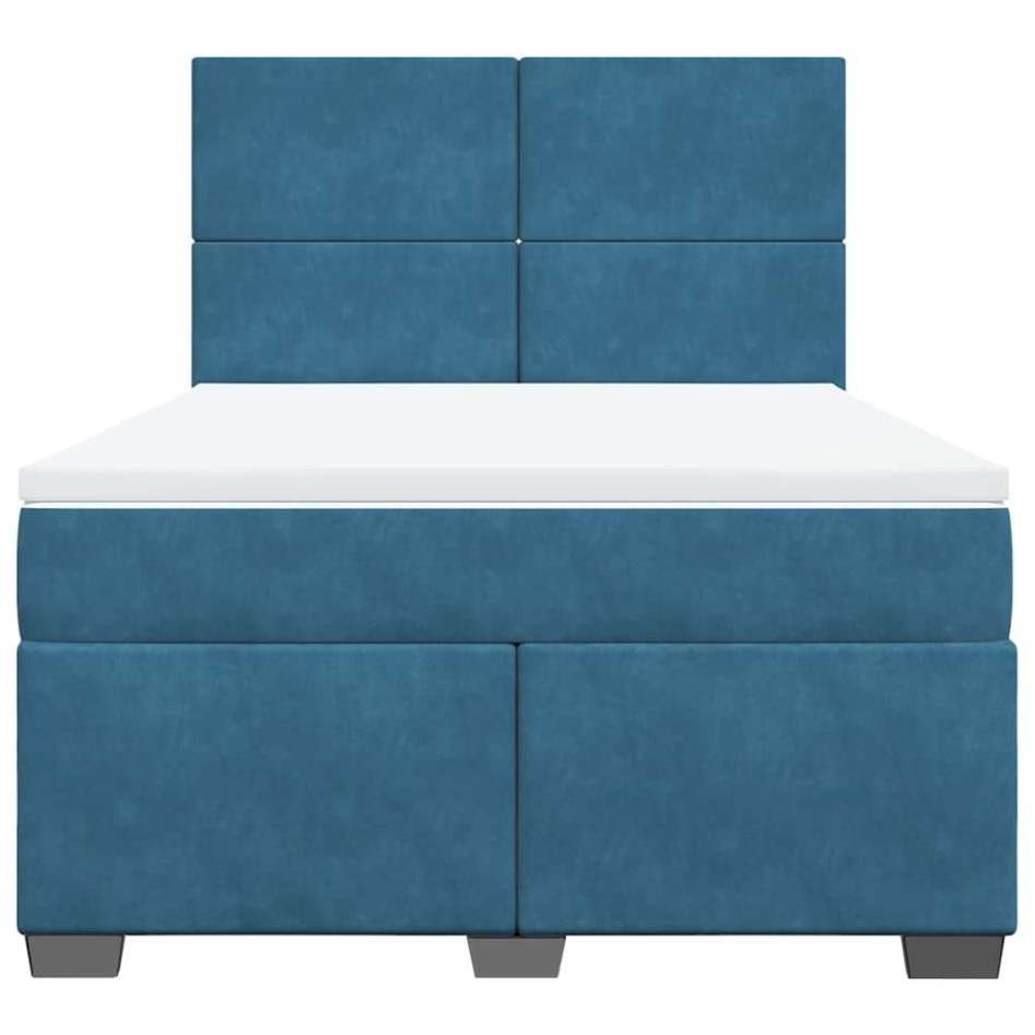 Cama box spring con colchón terciopelo azul 140x190