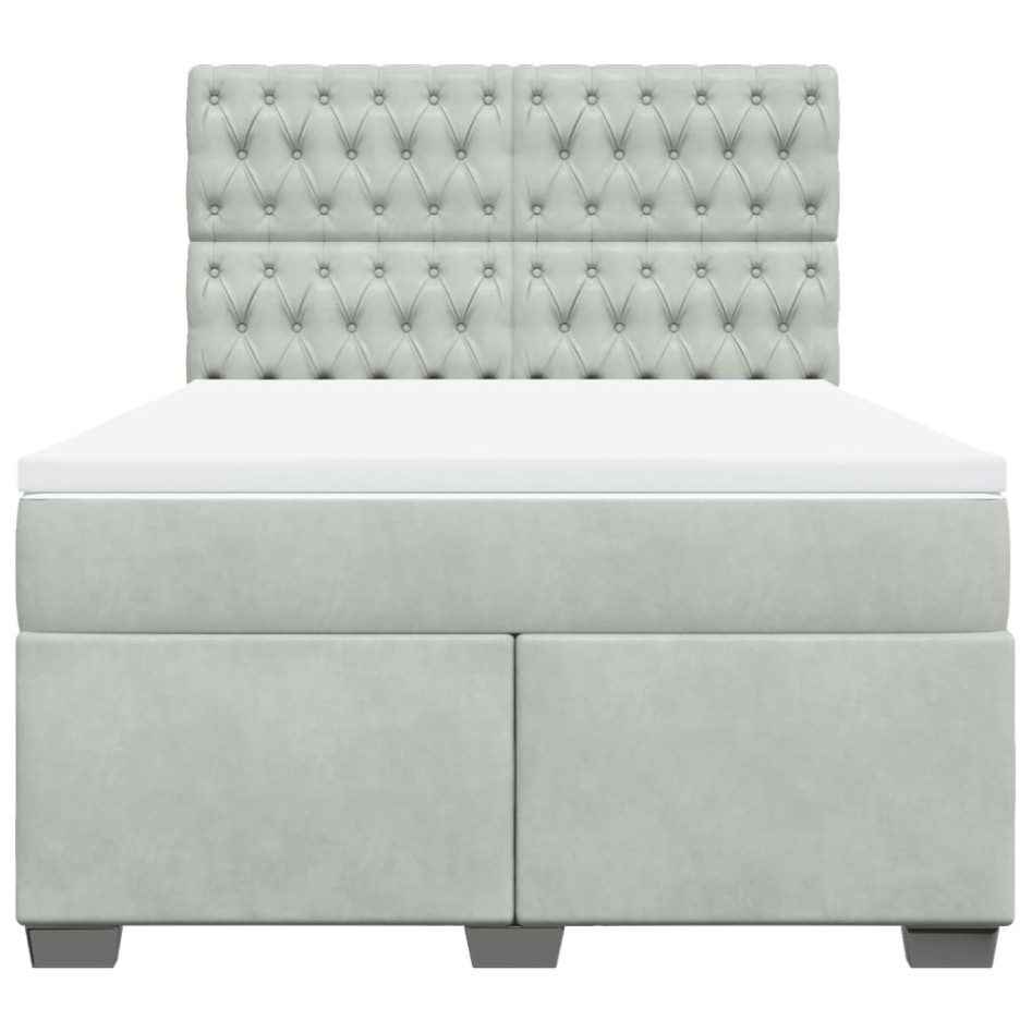 Cama box spring con colchón terciopelo gris claro 140x190