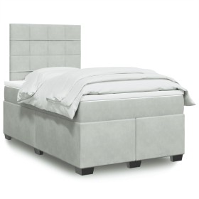 Cama box spring con colchón terciopelo gris claro 120x200