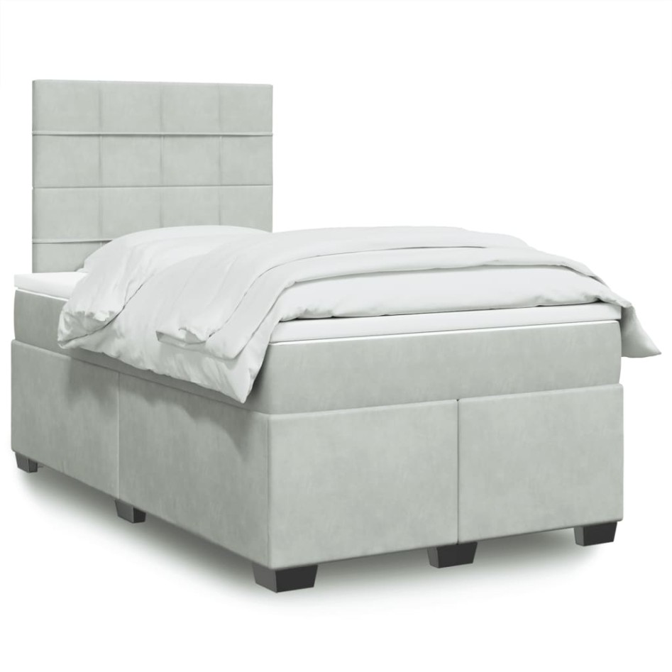 Cama box spring con colchón terciopelo gris claro 120x200