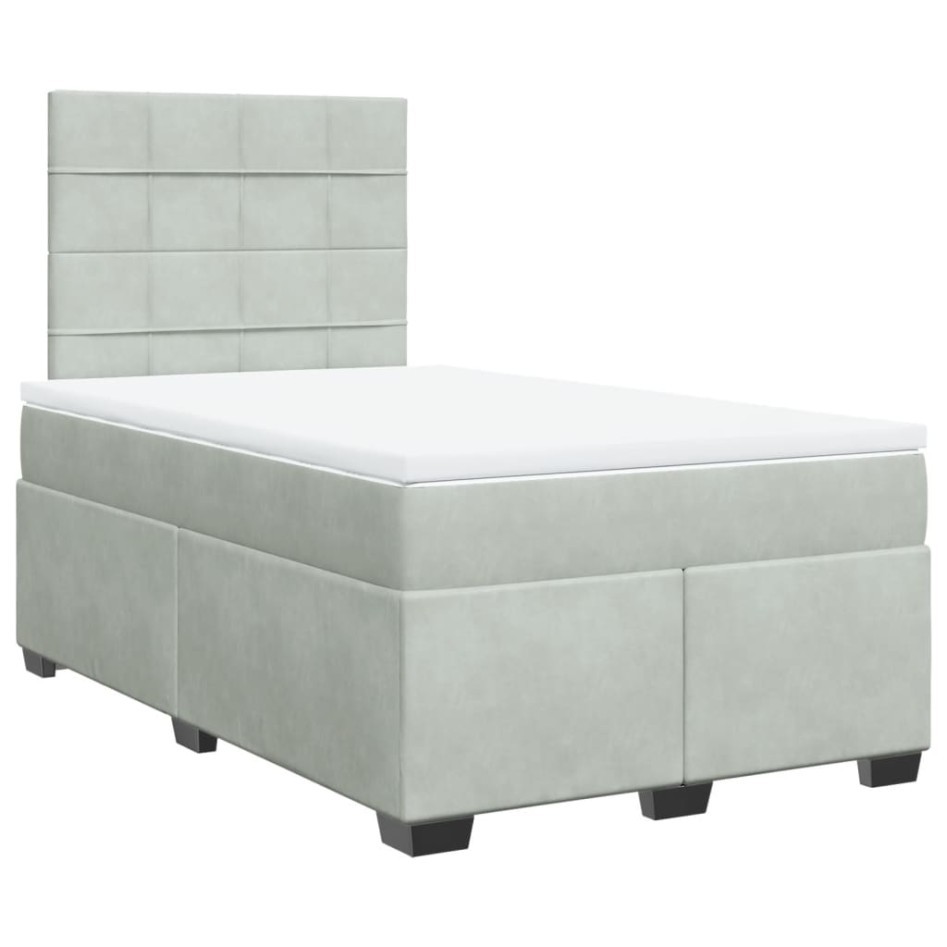 Cama box spring con colchón terciopelo gris claro 120x200