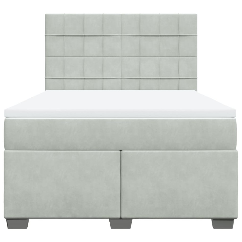 Cama box spring con colchón terciopelo gris claro 140x190