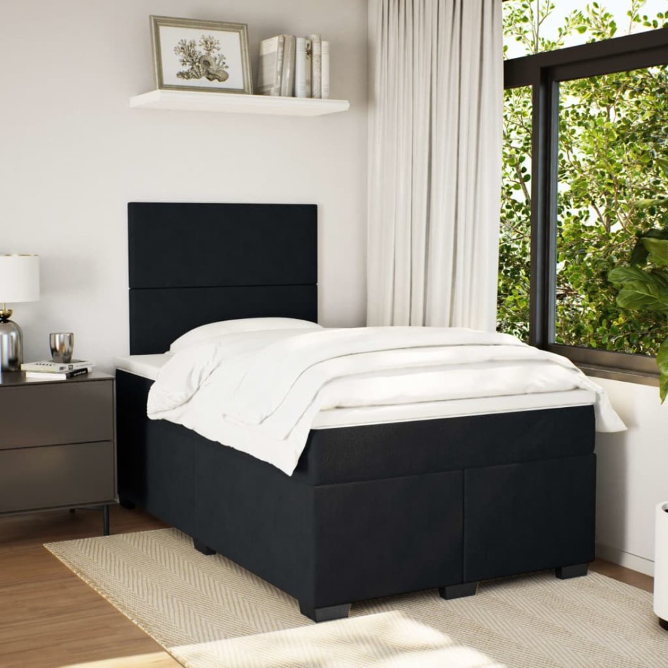 Cama box spring con colchón terciopelo negro 120x190