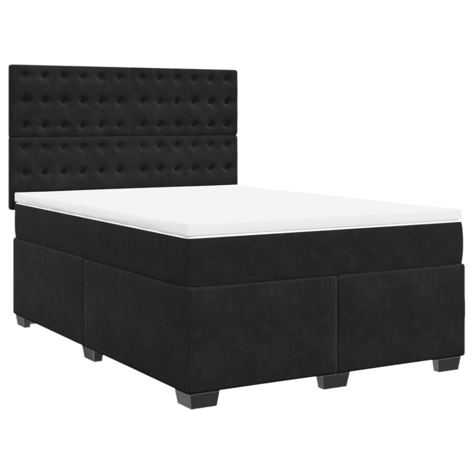 Cama box spring con colchón terciopelo negro 140x200