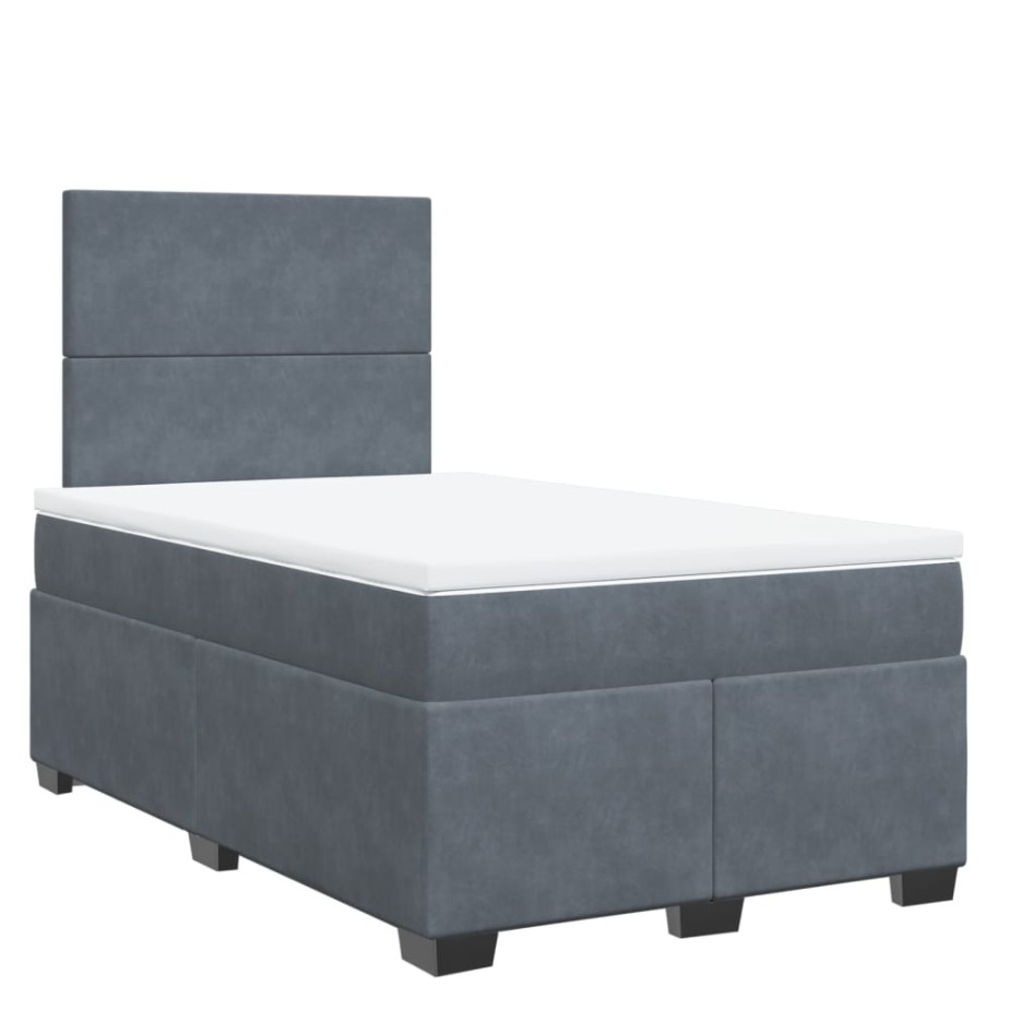 Cama box spring con colchón terciopelo gris oscuro 120x200