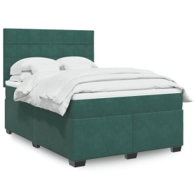 Cama box spring con colchón terciopelo verde oscuro 140x200
