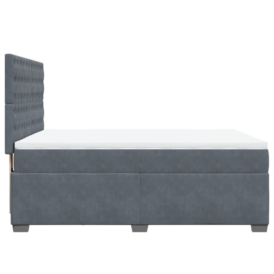 Cama box spring con colchón terciopelo gris oscuro 140x190