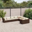 Set de sofás de jardín 9 pzas y cojines ratán sintético marrón