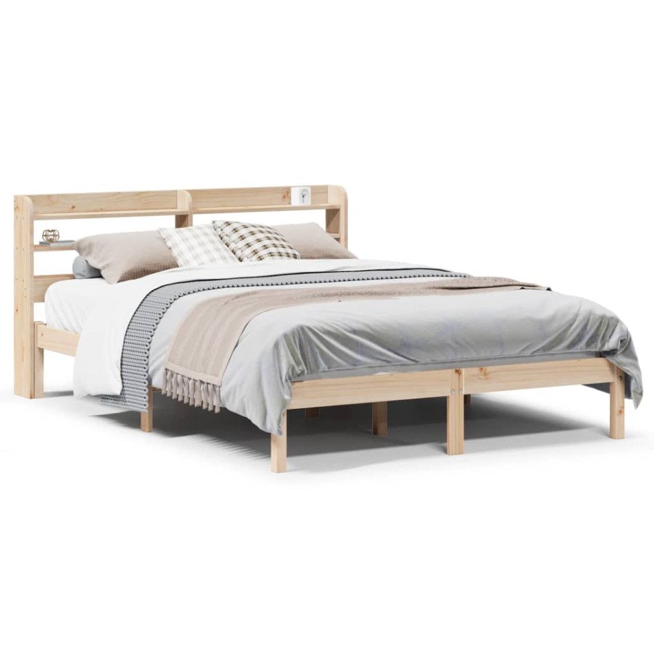 Estructura de cama sin colchón madera de pino blanca 140x200