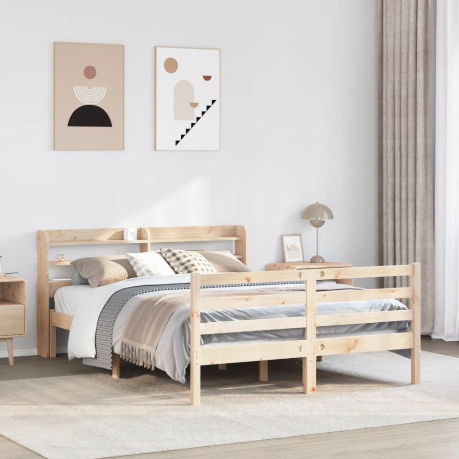 Estructura de cama con cabecero madera de pino blanco