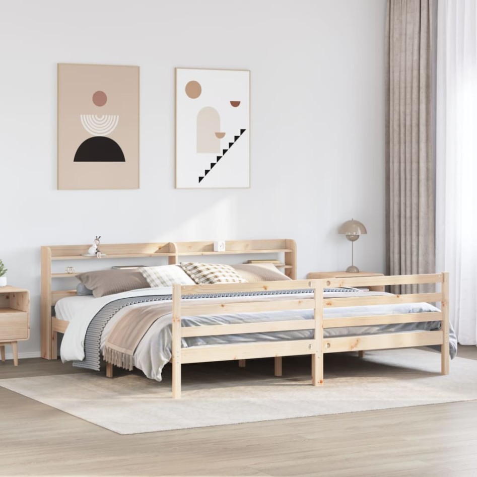 Estructura de cama con cabecero madera maciza de pino