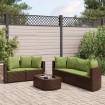 Set sofás de jardín 6 piezas y cojines ratán sintético marrón