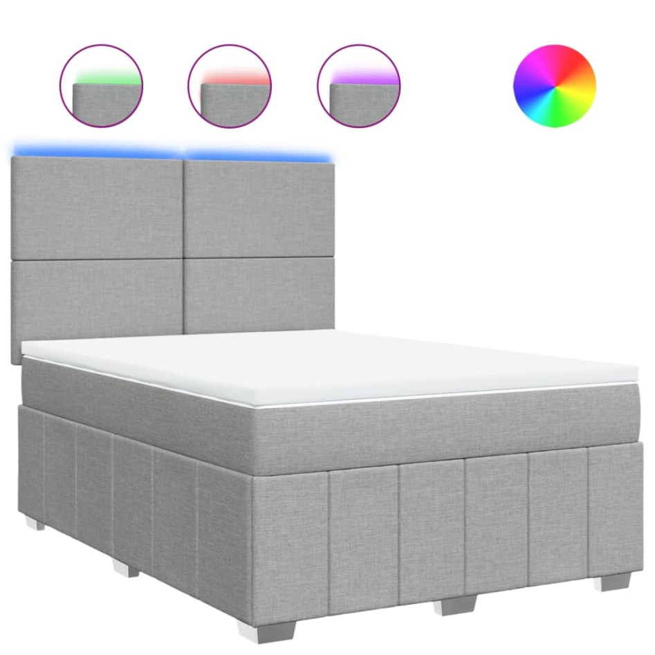 Cama box spring con colchón tela gris claro 140x190