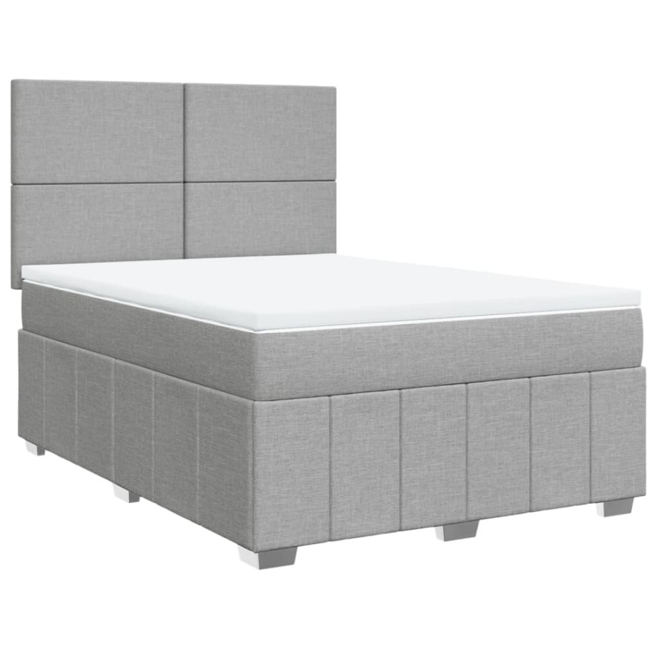 Cama box spring con colchón tela gris claro 140x190