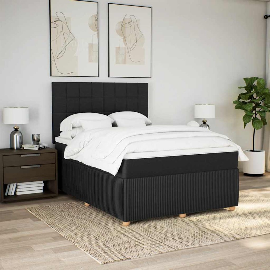 Cama box spring con colchón tela negro 140x190