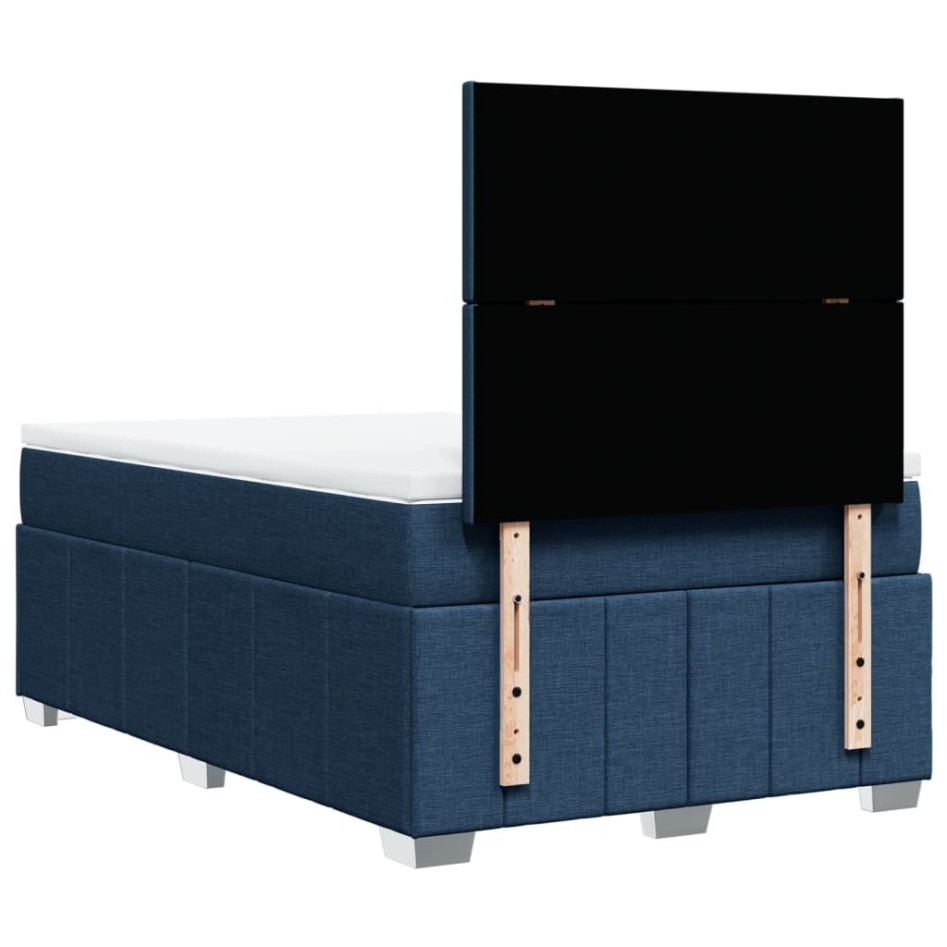 Cama box spring con colchón tela azul 120x200