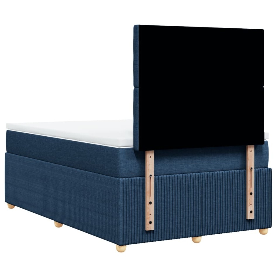 Cama box spring con colchón tela azul 120x190