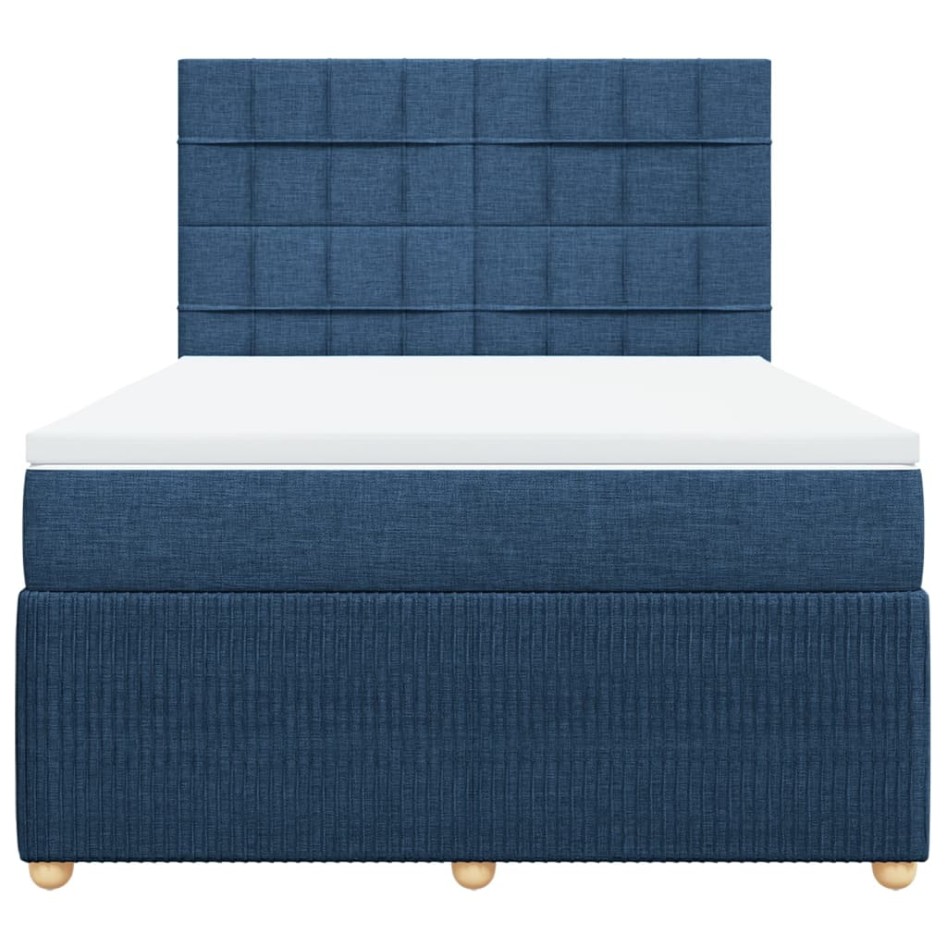 Cama box spring con colchón tela azul 140x190
