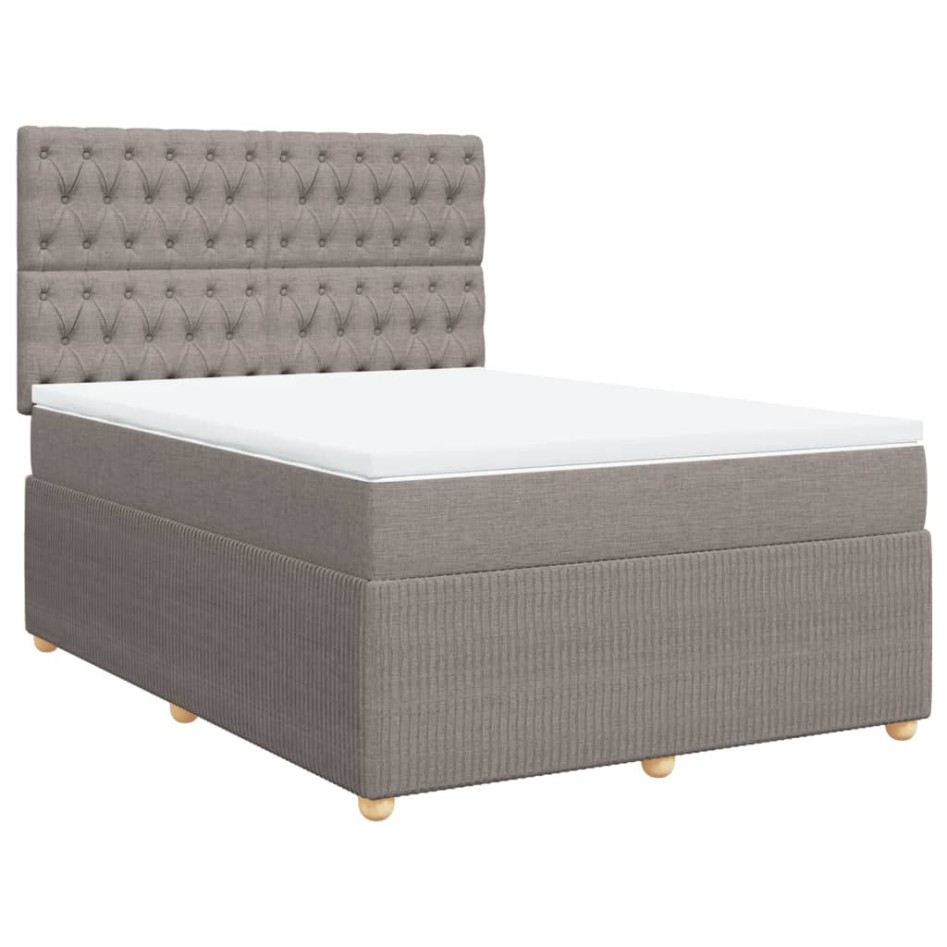 Cama box spring con colchón tela gris taupe 140x190