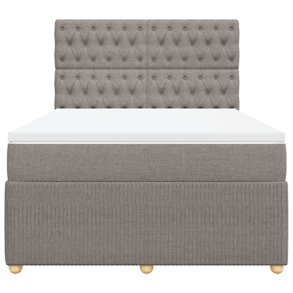 Cama box spring con colchón tela gris taupe 140x190